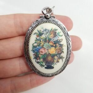 Vintage Sarah Coventry Colorful Floral Bouquet Pendant Necklace, Silver Tone